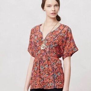 100% silk Anthropologie Maeve Women’s XS Kimono Orange Floral